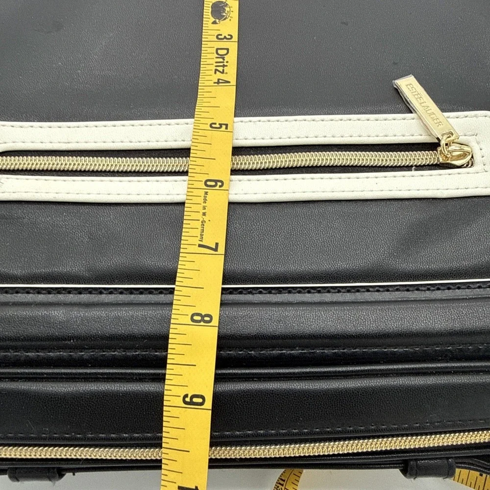 Estee Lauder Black White Trim Makeup Cosmetic Bag Train Case